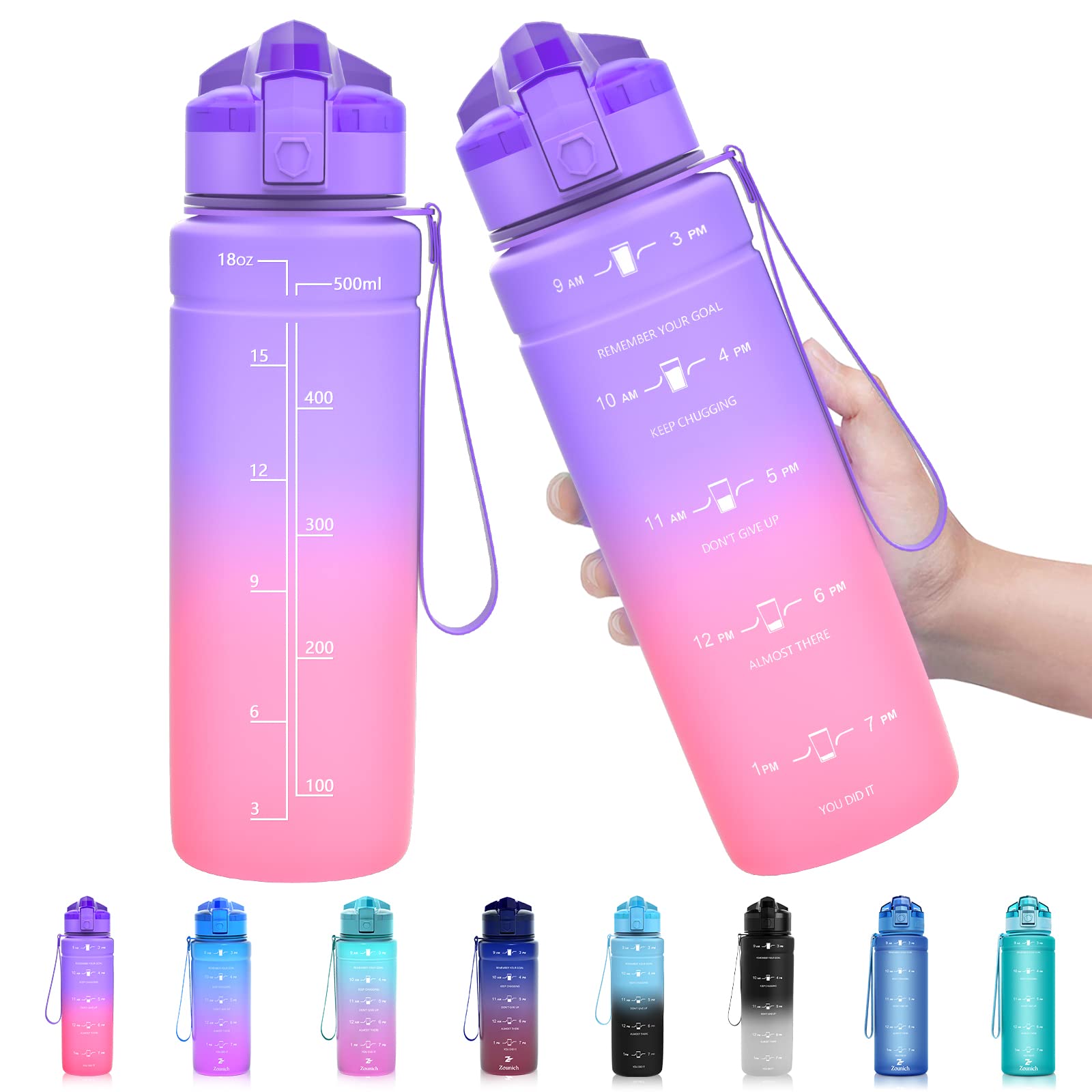 ZOUNICH Botella Agua Deporte, Botella Agua Niños sin BPA Reutilizable Plástico Tritan - 500 ml / 700 ml / 1 l, Cantimploras para Te con Filtro, para Infantil, Gimnasio, Bicicleta — view 18