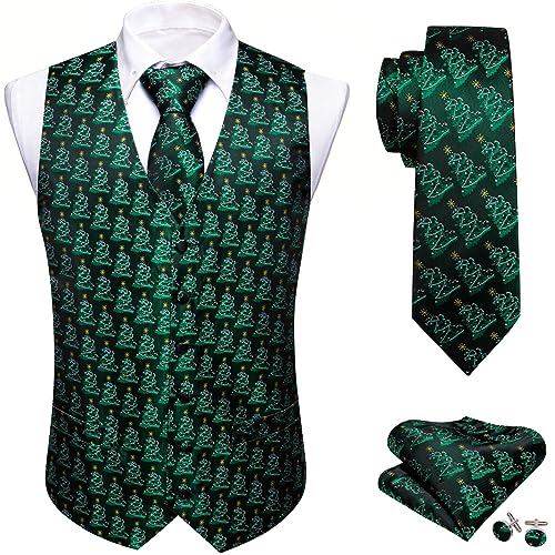 Image of Barry.Wang Mens Red /Green Christmas Suit Vest Holiday Xmas Waistcoat Tie Set Party Tuxedo