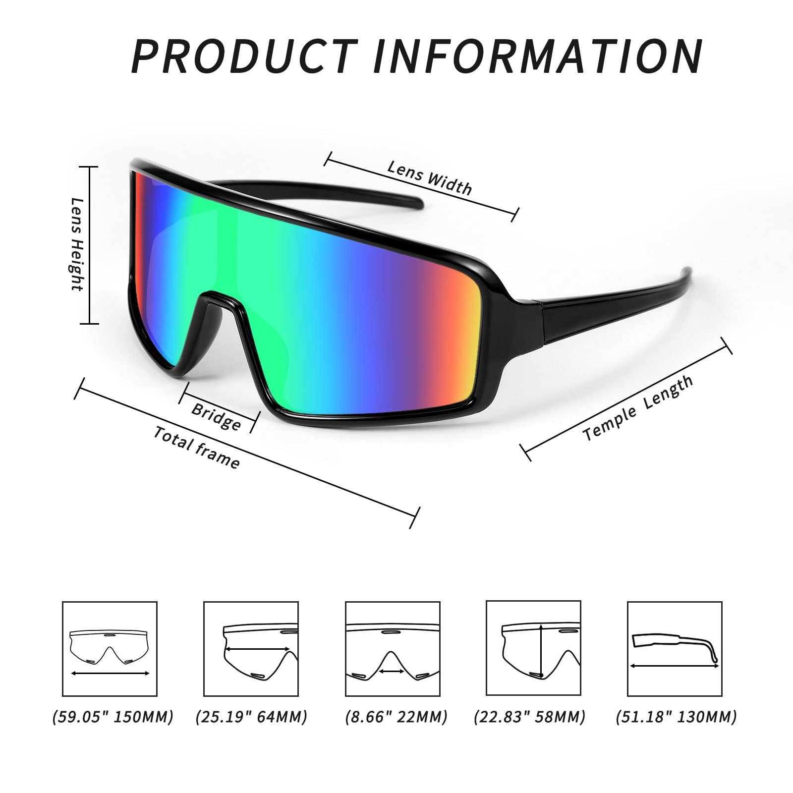 WANWAN Herren-Sonnenbrille mit großem Rahmen, modisch, Radfahren, Sport, Laufen, Fahren, Angeln, Trekking