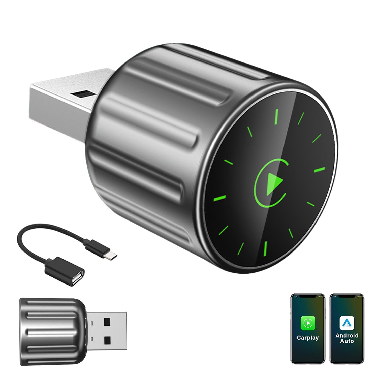 Adattatore 2 In 1 Wireless Carplay E Android Auto,Converte Da Cablato A Wireless, Connessione Automatica, Plug & Play per auto con CarPlay cablato,Supporta iOS 10+ e Android 11+ (Grigio)