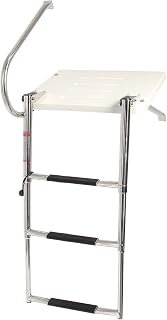 YaeMarine 3 Step Outboard Swim Platform Ladder Stainless Transom Ladders Telescoping Boat Ladder Outboard Platform Folding Stainless Boat Ladders