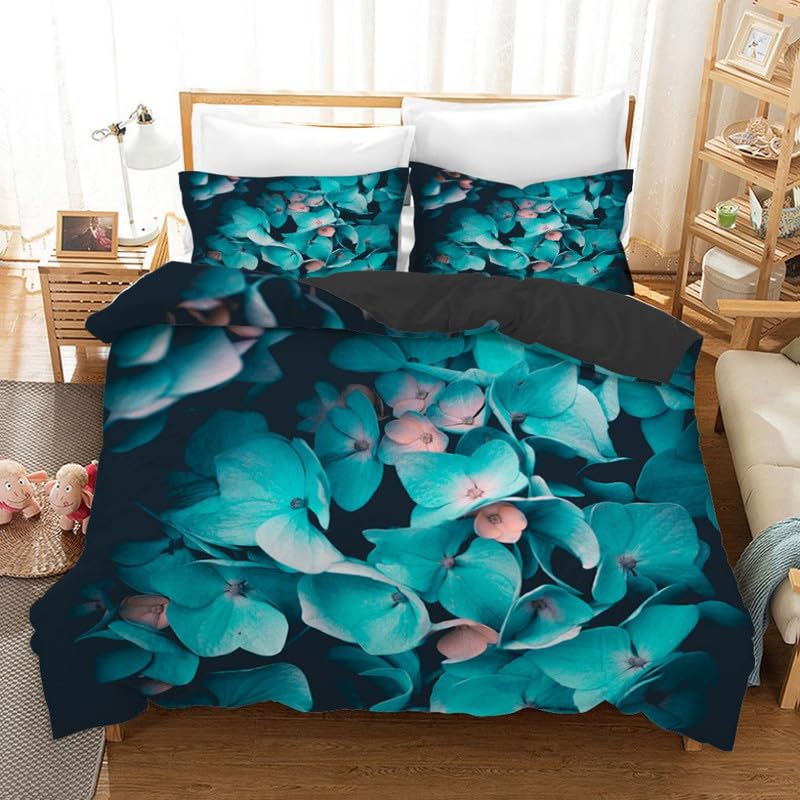 Funda nórdica cama 90 de flores cian de microfibra con un juego de almohada de 50x75 cm