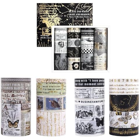 RISYPISY 3 Themes & Different Sizes Vintage Washi Tape Bundle - Washi Tape for Journaling, Scrapbooking, Planners, and DIY Crafts - with 37 Rolls Washi Tapes Cover