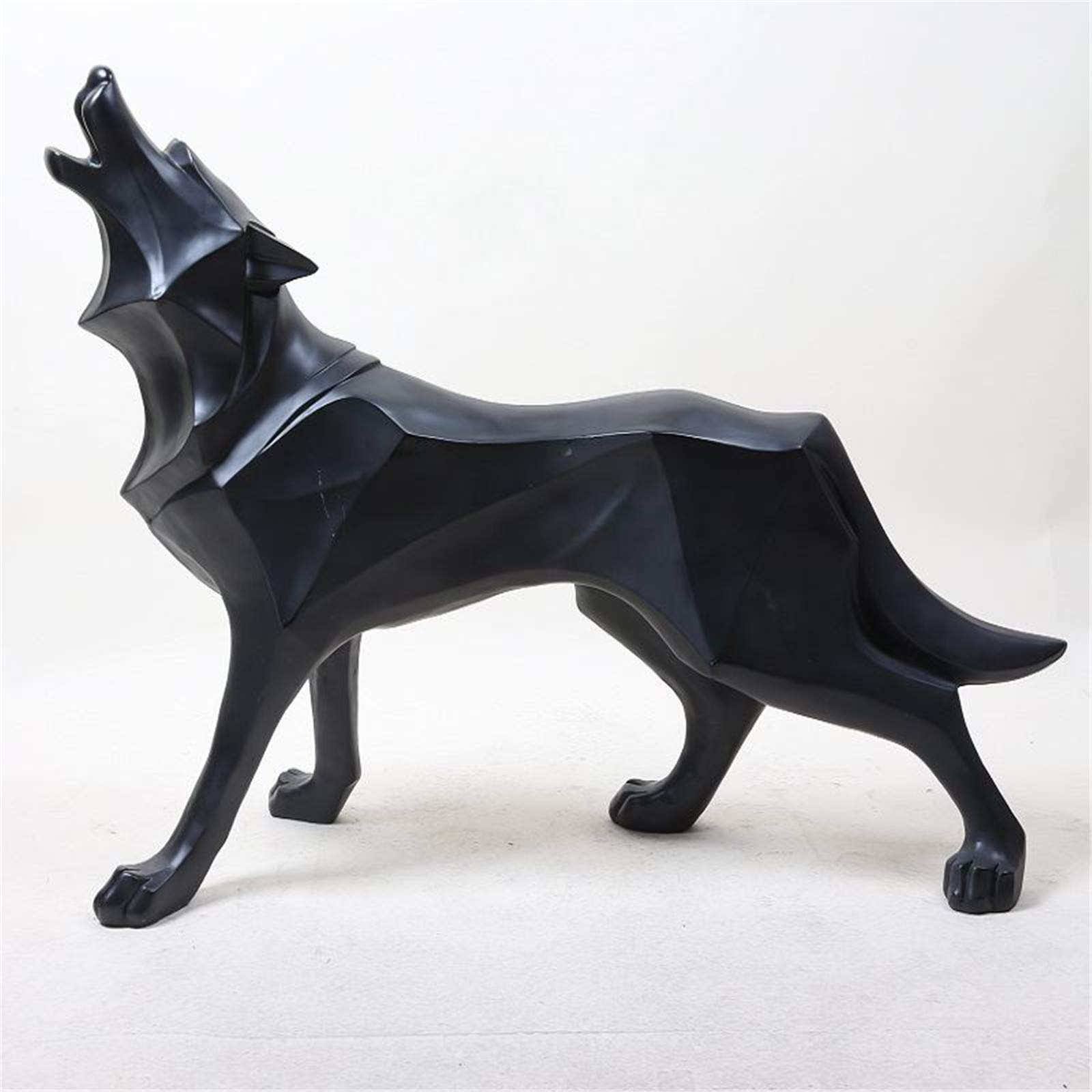 Statues Garden Ornaments, Abstract Totem Resin Wolf Statue Geometric Animal Figurines Office Room Interial Decoration Nordic Home Decor Dog Sculpture Crafts,Black