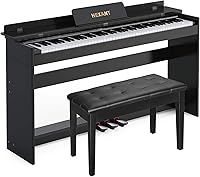 HEXANTPIANO 88-Key Semi-Weighted Digital Piano with Bench, 3 Pedals, LCD - Beginner Electric Keyboard, Black