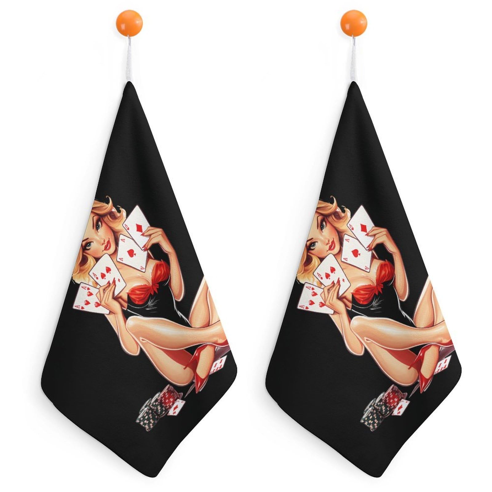 TXFBTRFSA Aces Playing Cards Pinup Girl Hand Towels with Hanging Loop Kitchen Towel Handkerchiefs Cleaning Cloths