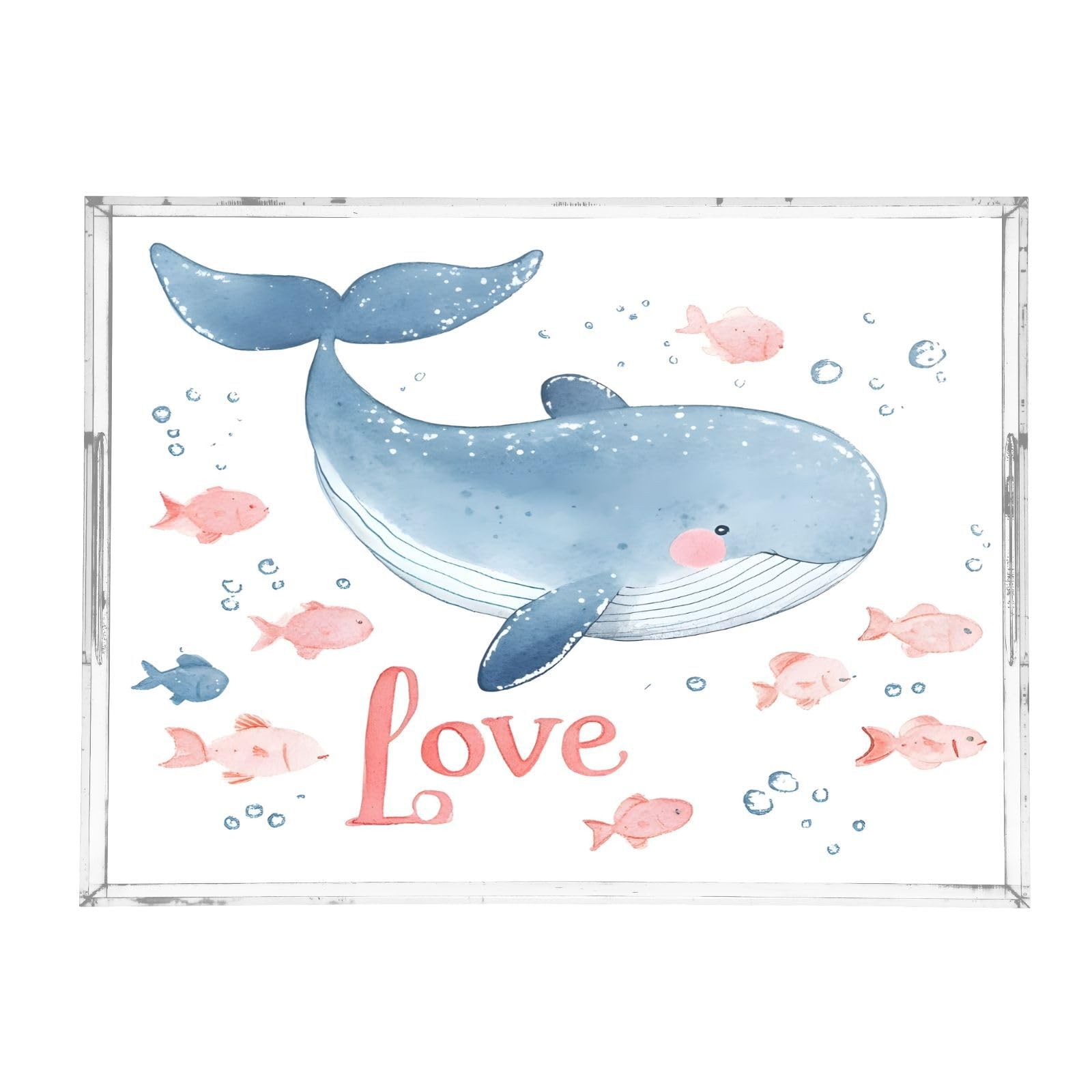 BOESI Watercolor Cute Whale Pattern Acrylic Decorative Dining Tray, Acrylic Decorative Tray Organizer with Handle for Kitchen, Dining Room, Bathroom, Dresser