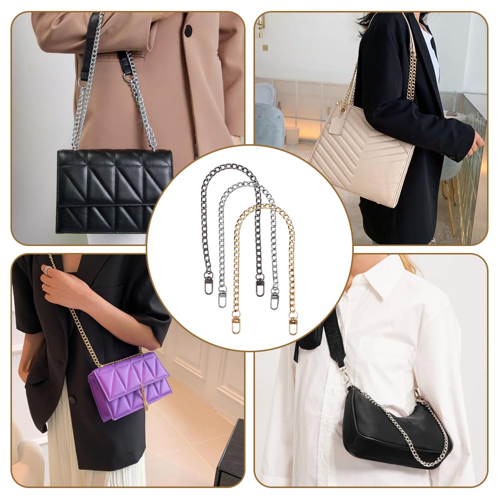 8 Piezas Cadenas de Bolsa Oro Plateado, Cadenas para Bolsos Set de Mujer con Hebillas, Duradero Sin Correa de Cadena Plana Metal para DIY Bolso de Hombro, Embragues, Carteras (40cm, 60cm, 80cm)
