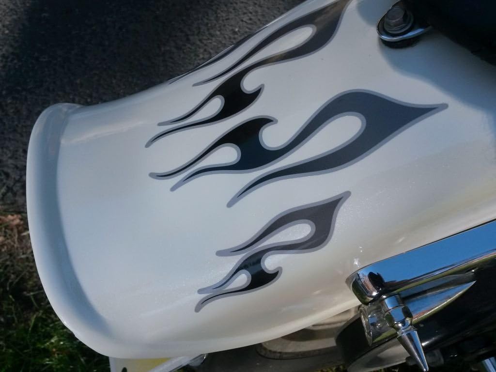 No. 18 Dual Color - Steel & Coal - 18pc Tribal Flame Decals for Motorcycle Tank, fenders, Helmet