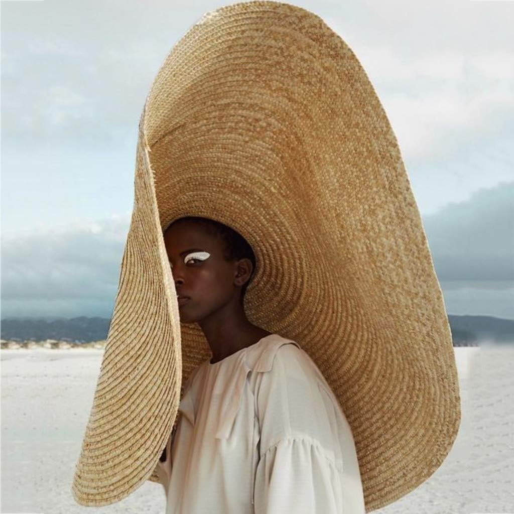 MEANIT Womens Sun Straw Hat Oversized Wide Brim Summer Hat Foldable Roll up Floppy Beach Hats Cap Packable for Travel (A Color XXL 100cm/90cm)