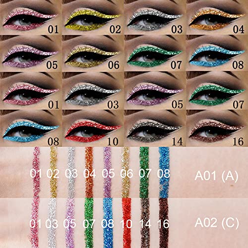 8 Colors Liquid Glitter Eyeliner, Sparkly Eye Liner Makeup Set, Light Purple, Gold, Silver White, Orange Red, Blue Purple, Yellow, Green, Sky Blue, Delineadores De Colores, Colorful Set Shimmer Liquid Eyeliner Liner For Eyes 8Pcs/Set A01 #TOP4
