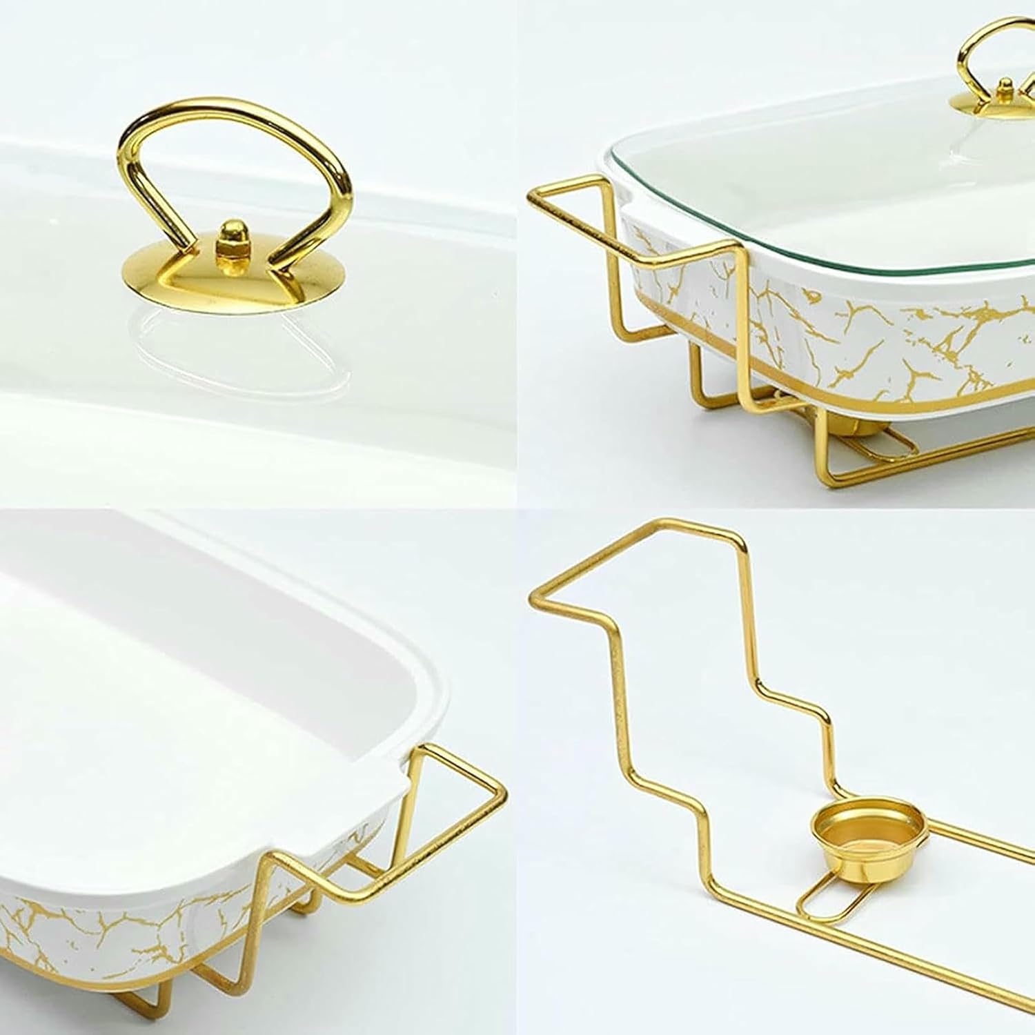 Plates Heater for Catering Events - Rectangular Catering Room Set, Hot Stainless Steel Buffet Buffet, Hot Pot in,Gold and White-1. Say