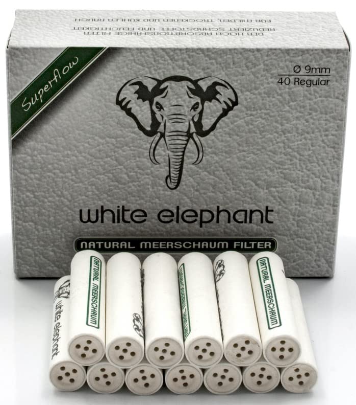 White Elephant 9 mm Meerschaum Filters (White, 40 Pack)