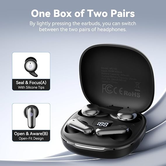 2 Pairs AI Translation Earbuds Real Time, 2-in-1 Translator Earbuds 135 Language Translating Headphones, Bluetooth Tiny Size Invisible Headphones for Travel Learning Sleep and Sports MS108