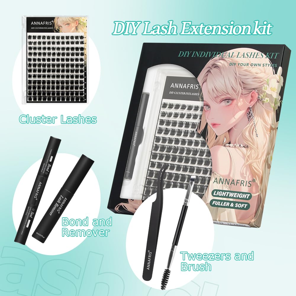 ANNAFRIS Ciglia Finte Ciuffetti Kit 8-16mm Naturali DIY Extension Ciglia Cluster Lashes con Pinze e Colla(CS,JS09)
