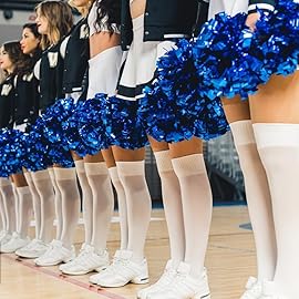 Hooshing 2PCS Blue Pom Poms Cheerleading Holographic Spot Cheer Pompoms with Baton Handle for Team Spirit School Sports Cheering