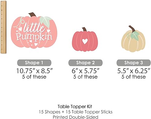 Miniatura 8 de Big Dot of Happiness Girl Little Pumpkin - Juego de 15 palos de centro de mesa para fiesta de cumpleaños de otoño o baby shower
