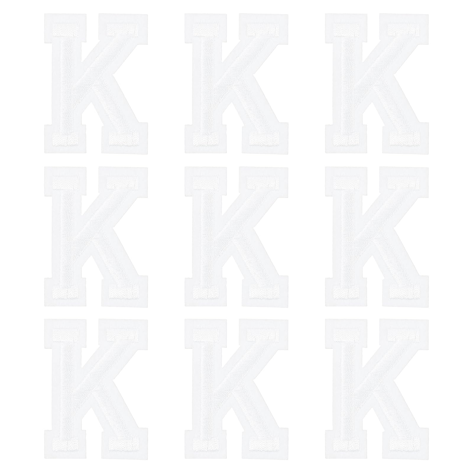 sourcing map Iron on Letter Patches 2" Alphabet K Iron on Embroidered Patch Sew on Letter Stickers Applique for Repairing Clothing Jeans Shoes Hats DIY(White, Pack of 9)