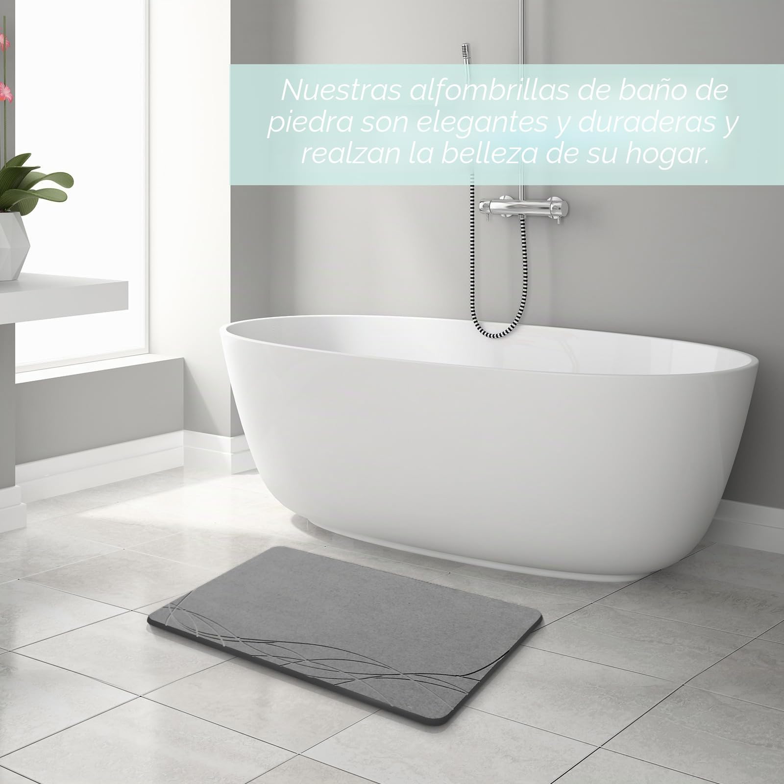 Alfombrilla de baño de piedra muy absorbente, alfombrilla de baño de piedra, 60 x 39 cm, antideslizante, de secado rápido