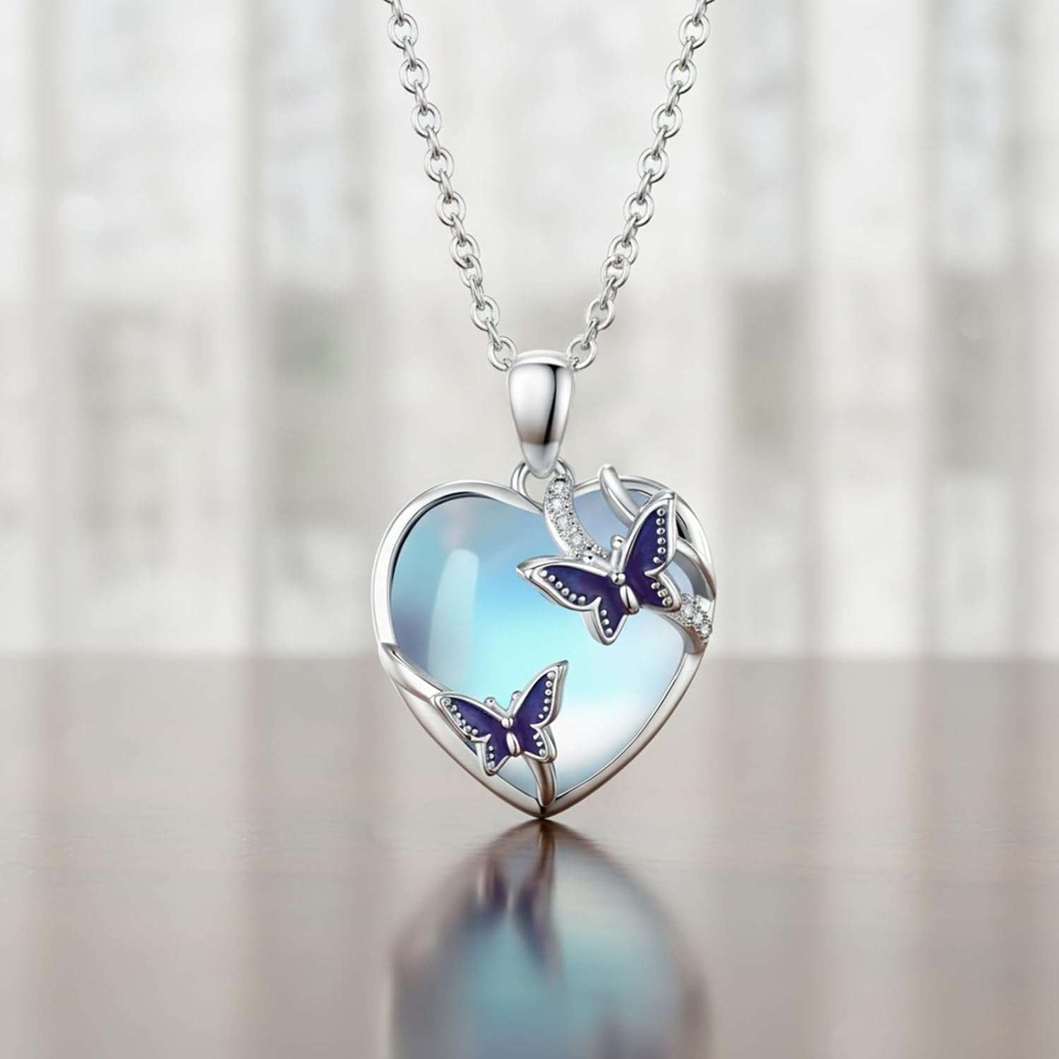 KiiKii Moonstone Heart Necklace for Women 925 Sterling Silver Moonstone Dragonfly/Butterlfy Pendant Necklace Fine Jewelry Christmas Gifts for Wife Mom Daughter - Image 3