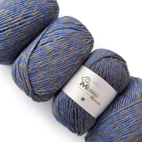Merino-Moments Super Soft Merino Wool Blend Baby Yarn, Thick Bulky Weight Yarn #5 For Knitting, Crocheting, Loom And Weaving, Pack Of 4, 456Yds/400G (Cobalt Blue) #TOP8