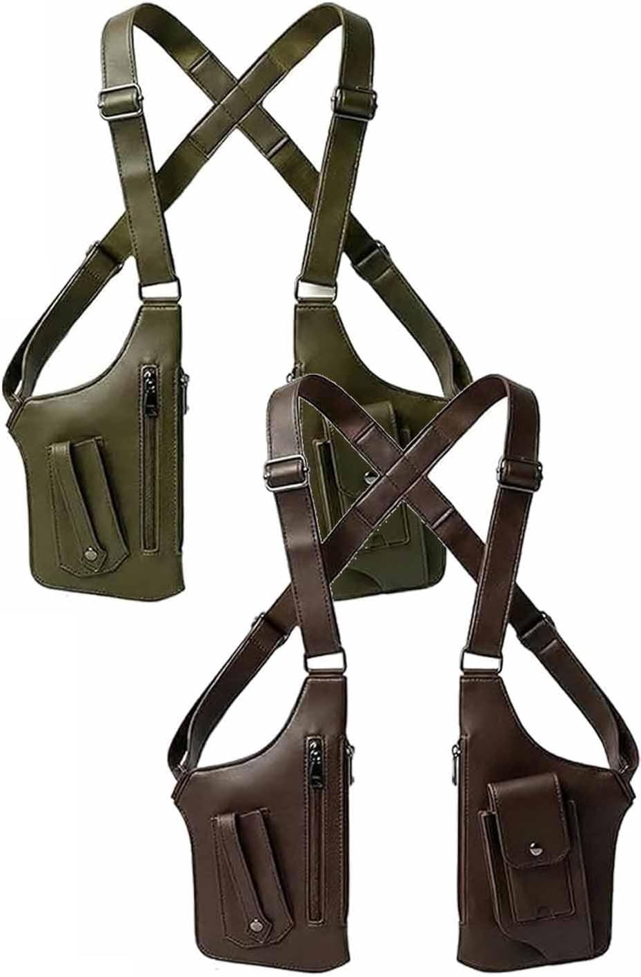 Leather Underarm Shoulder Bag Men Tactical Anti-Theft Vest Double Armpit Crossbody Chest Vintage Wallet Concealed Pouch