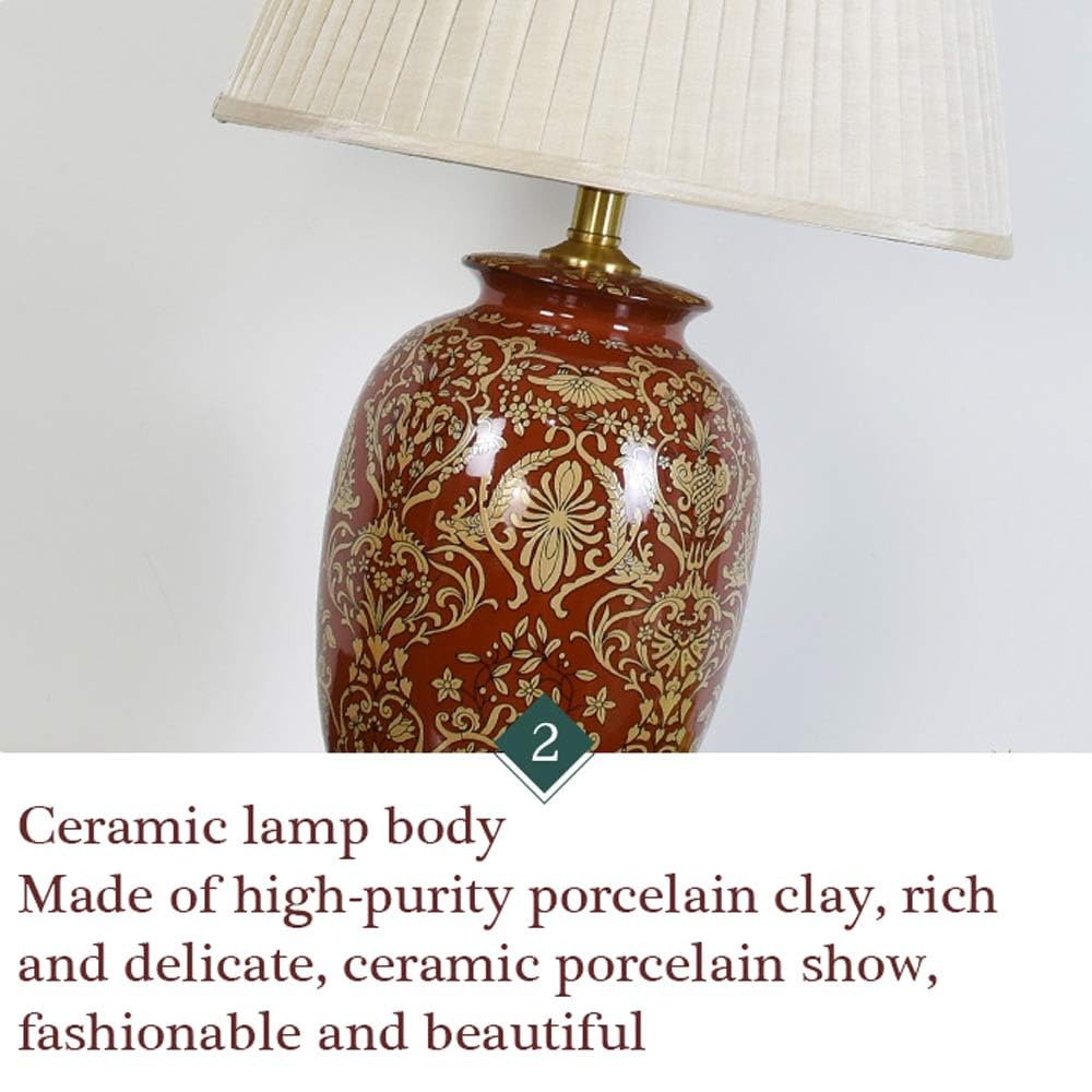 Czerwona Ceramiczna Lampa Stołowa W Stylu Amerykańskim Vintage, Kwiatowa Lampka Nocna, 26 Cali, Biurko, Lampka Do Czytania, Metalowa Podstawa, Dekoracja Sypialni, Salonu,