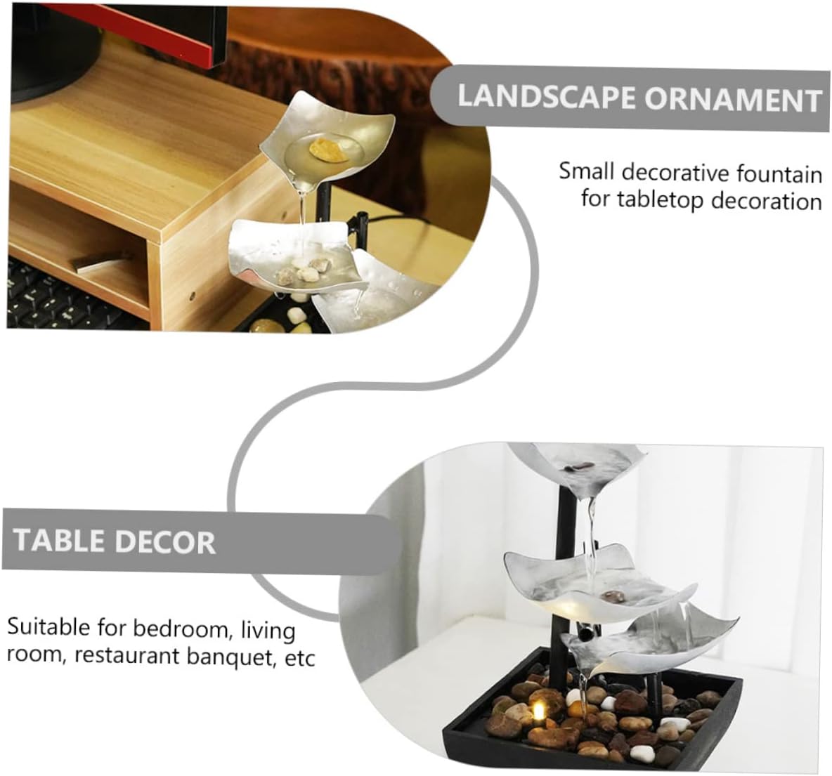 PRETYZOOM 1pc Waterfall Tabletop Fountain Decor Indoor Metal Running Water Ornament for Office and Home Decoration Zen Meditation Relaxation Adornment