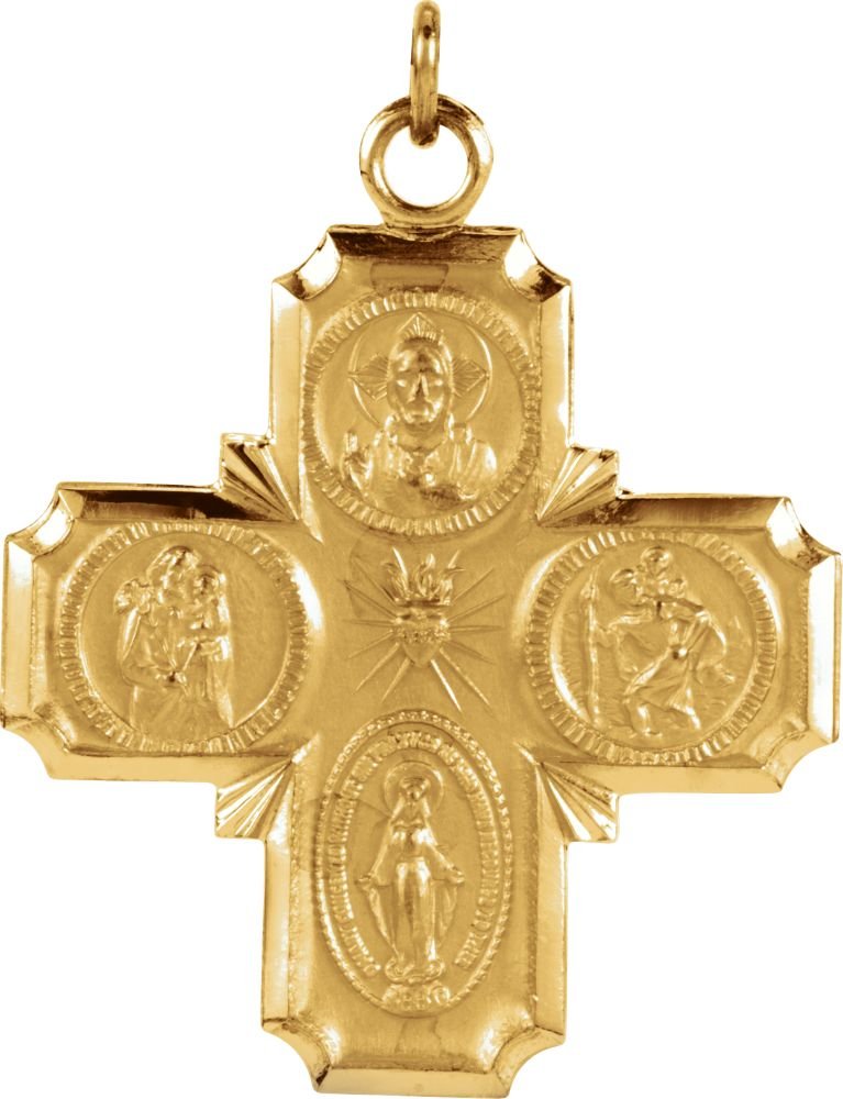 25.00x24.00 mm 4-Way Cross Medal in 14K Yellow Gold