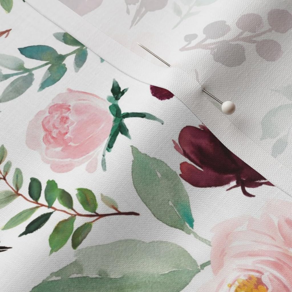 Spoonflower Fabric - Florals, Wild, Heart, Watercolor, Nursery, Rose, Burgundy, White, Printed on Petal Signature Cotton Fabric by The Yard - Sewing Quilting Apparel Crafts Decor