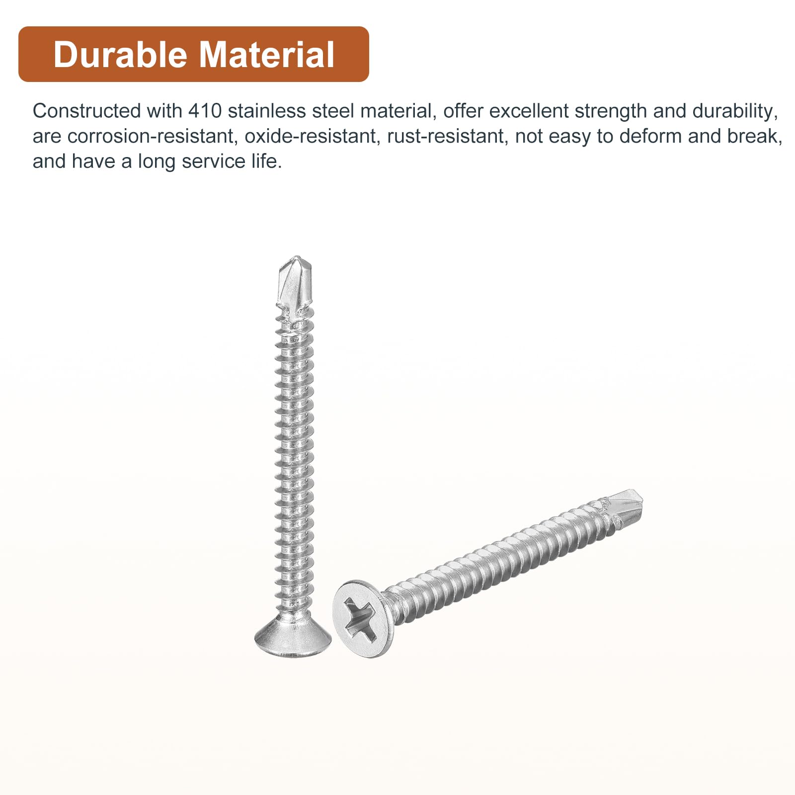 DTGN 50Pcs ST4.2x45mm Self Drilling Screws, 410 Stainless Steel Flat Head Phillips Sheet Metal Screw - Image 3