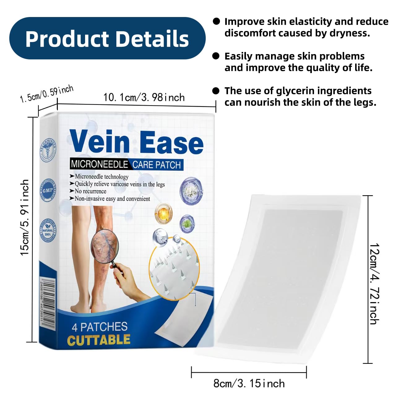 Vein Ease Microdarts Care Patch,2 Boxes Professional Varicose Veins Treatment for Legs Patches, Vein Ease Patch, Ease blood Circulation, Natural Ingredients Leg Treatment for All Skin Types (2)