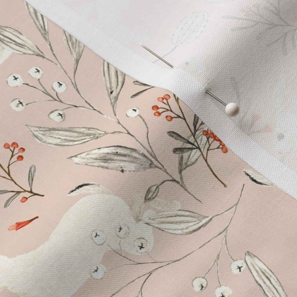 Spoonflower Fabric - Bunnies Pink Rabbit Woodland Animals Forest Red Soft Spring Easter Printed on Petal Signature Cotton Fabric Fat Quarter - Sewing Quilting Apparel Crafts Decor