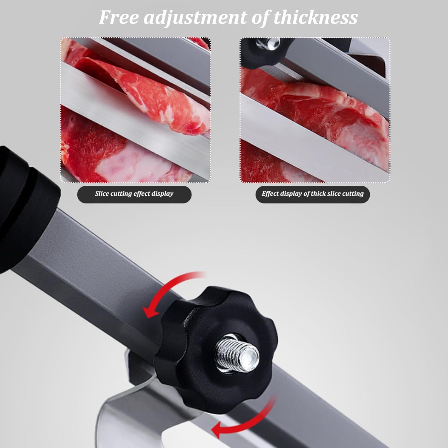 Frozen Meat Slicer Manual Stainless Steel Adjustable Non-slip Base Anti-rust Washable Ergonomic Foam Handle Detachable Heavy Duty Food Grade Cutter Slicing Machine for BBQ Cooking Meat Slicer Machin