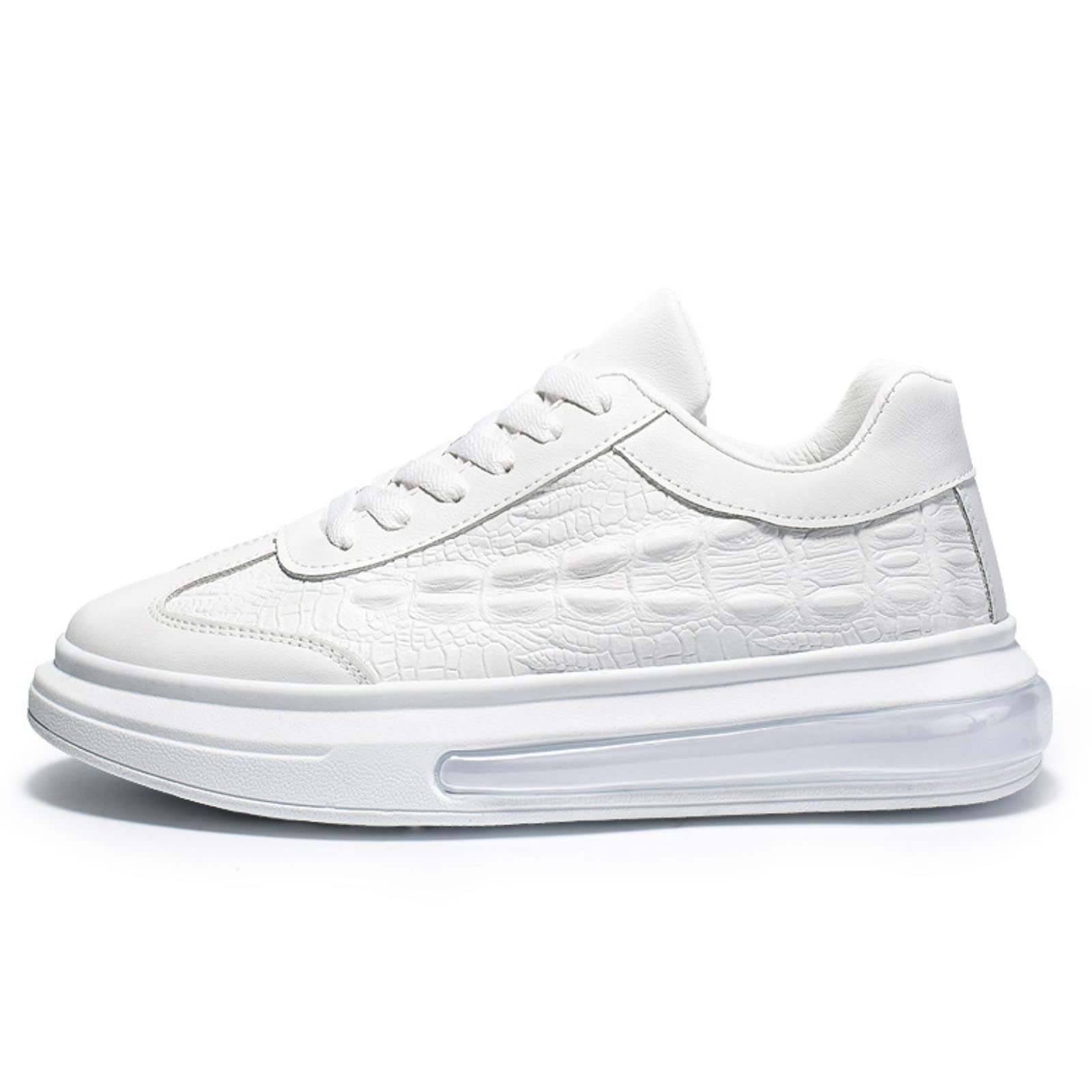 Men's Crocodile Pattern Anti-Slip Casual Fashion Sneakers,Comfort Air Cushion Low Top Soft Sole Comfort Sneakers. (White,9.5)