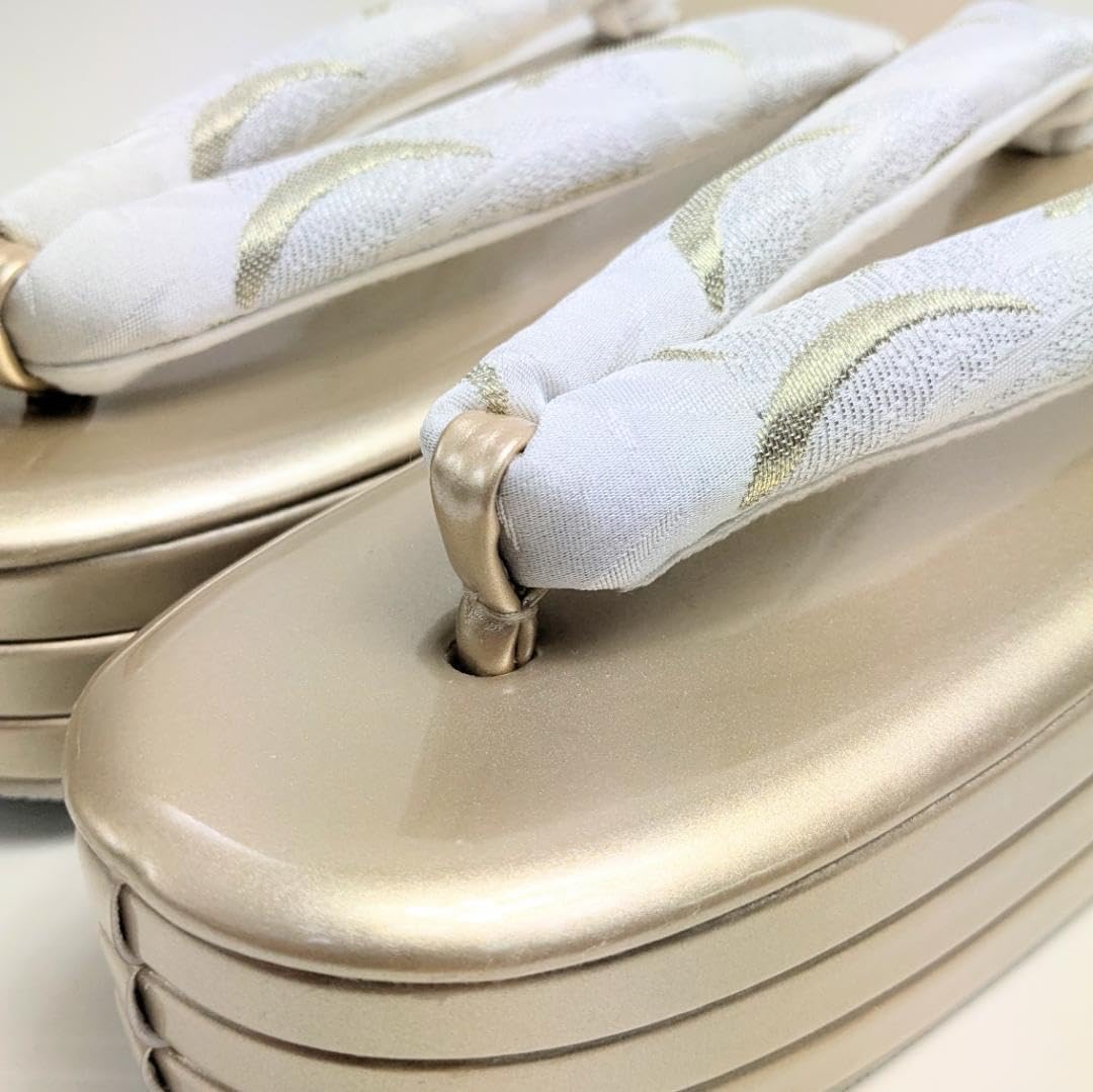 和装 草履バッグセット 帯地 白×金 3枚芯 フリーサイズ k19-4