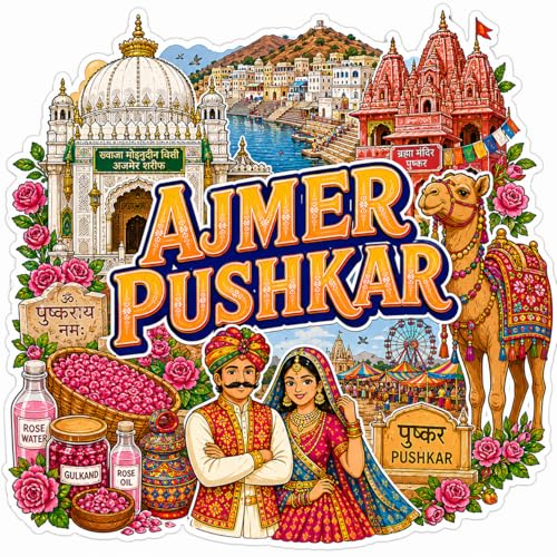 Image of Zesta Wooden Fridge Magnets Set | Refrigerator Decor Magnets for Kitchen | India Souvenir Fridge Magnet Collection | Wooden Magnet for Fridge Door Decoration (Ajmer Pushkar)