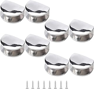 UFURMATE Glass Clamp, 8Pcs Adjustable Half Round Glass Shelf Bracket Polished Chrome Zinc Alloy Glass Shelf Clamp Clips Wall Mounted Glass Shelf Supports Mounting Brace for 6-10mm Thick Glass