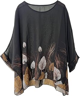 Women's Bohemian Style Batwing Sleeve Butterflies Printed Chiffon Caftan Poncho Tunic Top Beach Loose Shirt - Buy now