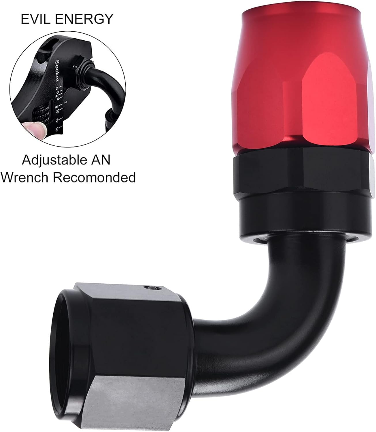 EVIL ENERGY 10AN Hose End Fitting 90 Degree Swivel for CPE Braided Hose Black&Red
