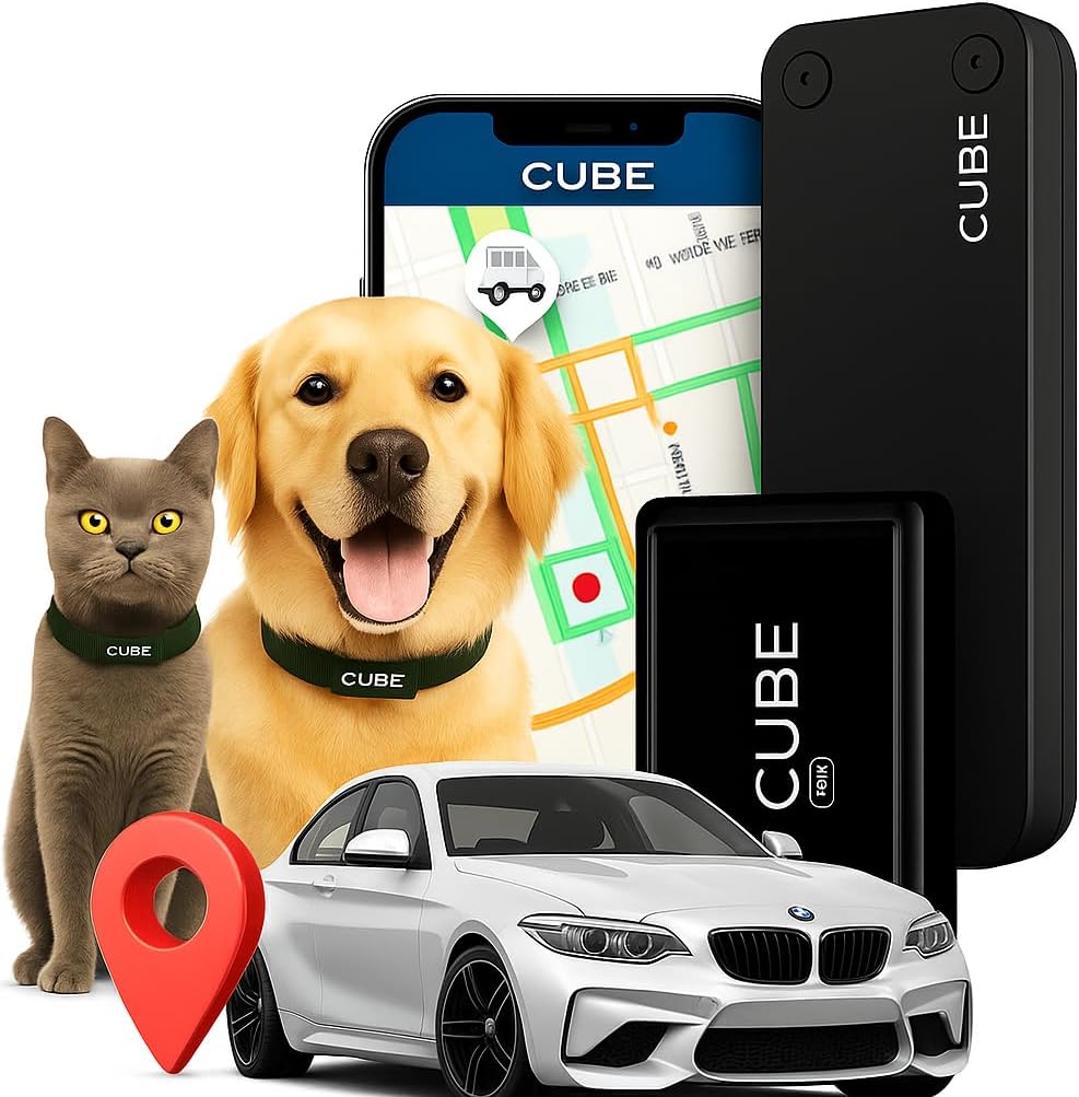 Cube Pro + Cube GPS Pet Tracker Bundle – Track Vehicles & Pets in One App – Waterproof, Real-Time GPS Tracking for Cars, Dogs, Trailers – iOS & Android Compatible – 1 Yr Battery + Rechargeable
