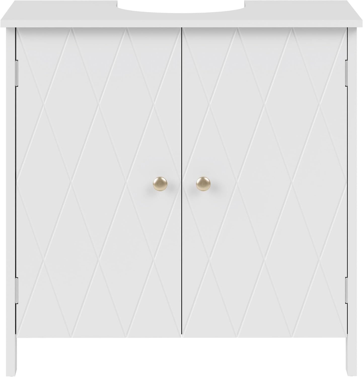 eclife Bathroom Pedestal Sink Storage Cabinet with Modern Linear Design, Small Under Sink Bathroom Vanity with U-Shape Cut-Out, Space Saver, White