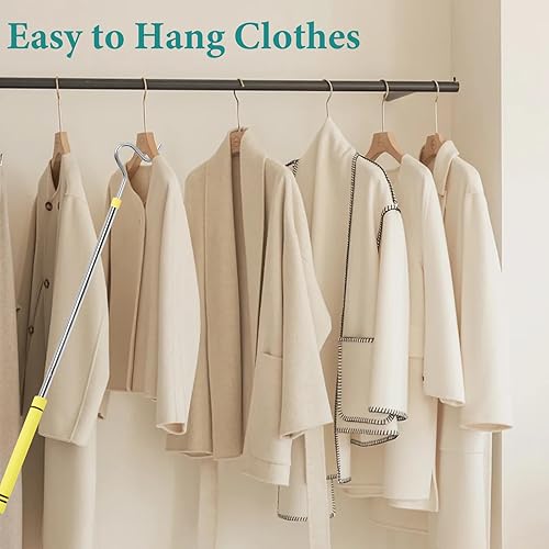 Miniatura 5 de Poste de gancho para ropa, gancho de alcance para colgar ropa, luz y plantas extensibles de 35 a 50 pulgadas, hecho de tubo de acero inoxidable con