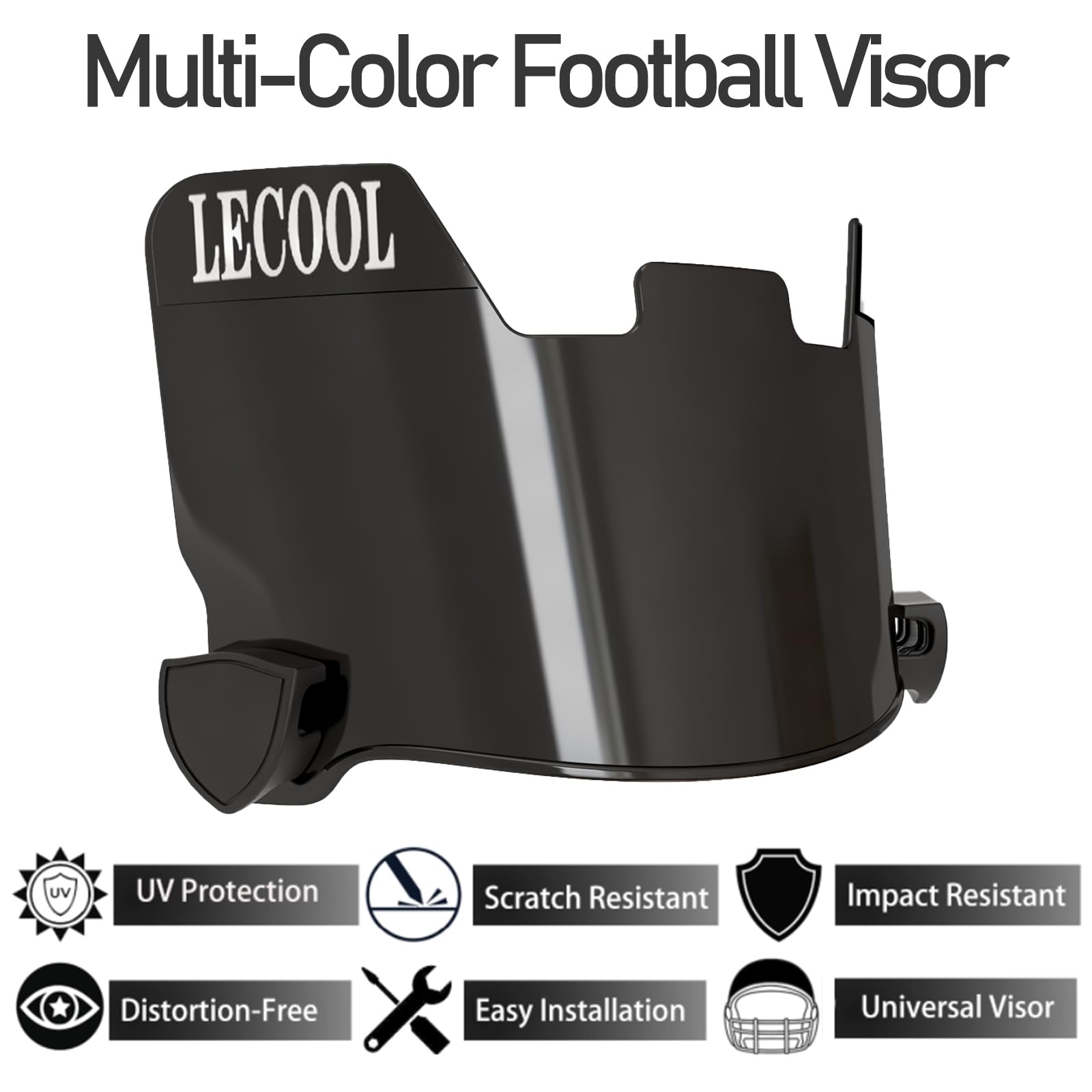 LeCool Multi-Color Football Visor,Enhance Your Game -Fits Adult & Youth Football Helmets (Black)