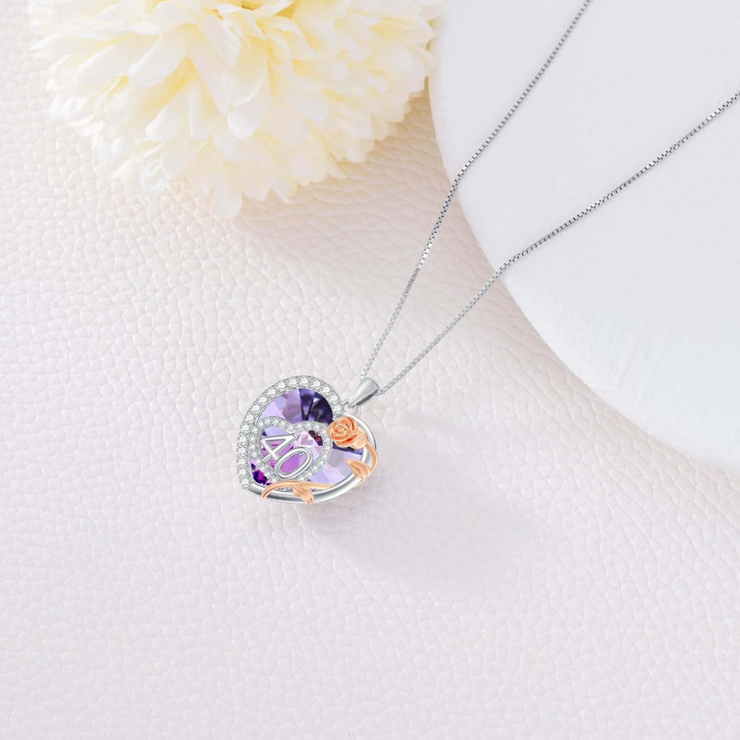 Heart Birthday Necklace for 16 18 30 40 50 60 Year Old Women 925 Sterling Silver 16th 18th 30th 40th 50th 60th Birthday Pendant Crystal Necklace Rose Jewelry Gifts for Mom Grandma Wife Daughter - Image 5