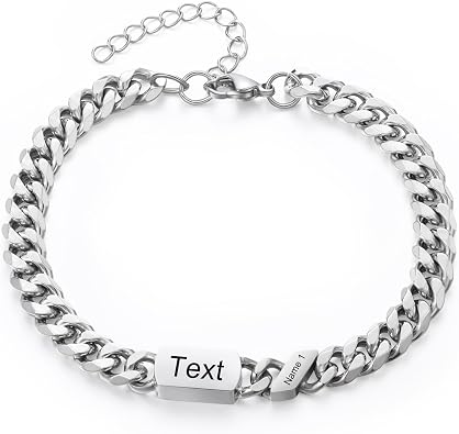 Custom Cuban Link Bracelet for Men - Personalized Mens Stainless Steel Bracelet with Names, Fathers Day, Christmas,Birthday Gift for Dad Husband Son