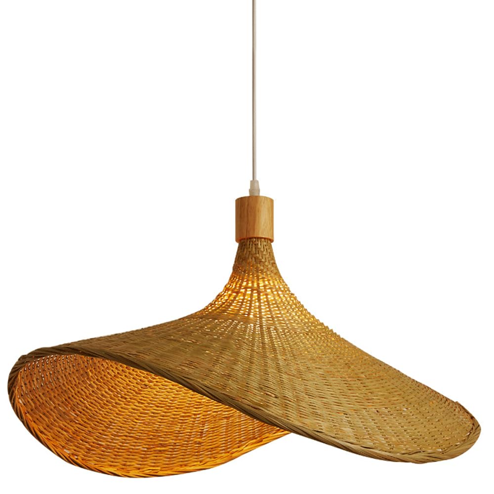 CJSLXGBL Hand-Woven Bamboo Hanging Lighting Fixtures Boho Light Fixture E27 Ceiling Hanging Light Vintage Chandeliers Coastal Pendant Light Farmhouse Lampshade For Dining Room Kitchen Island Hallway
