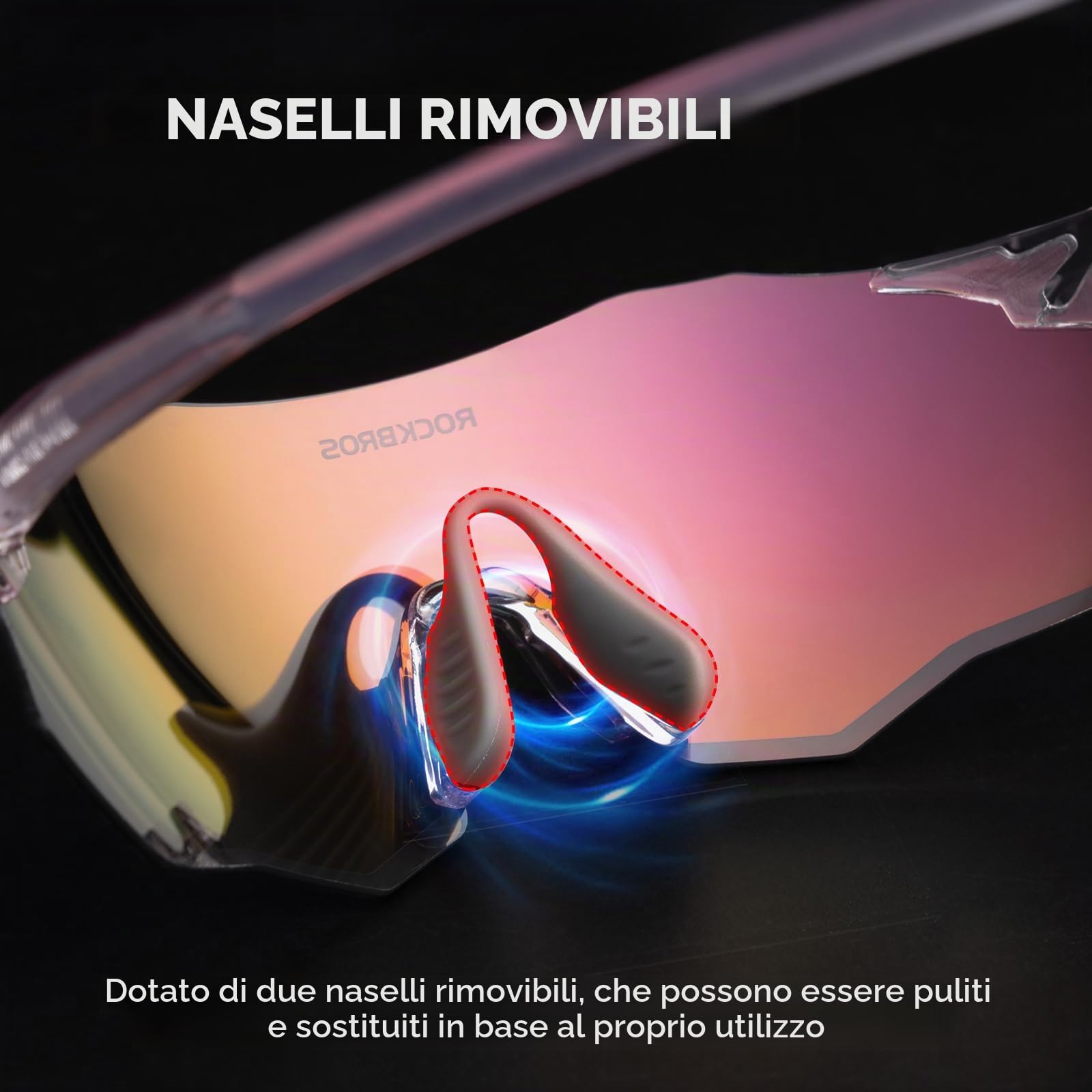 ROCKBROS Occhiali Ciclismo Fotocromatiche Uomo Donna Senza Montatura | Protezione UV400, Regolabile Leggero Antiscivolo, Occhiali da Sole per Bici MTB Corsa Pesca Guida