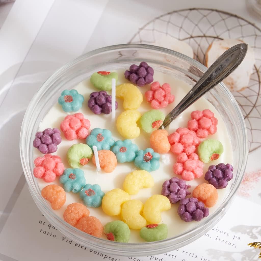 Cereal Candle Vanilla Candle Food Candles Gifts for Women Food Candles Fruit loops Ice Cream Candle Soy Wax Vanilla Scented Cool Cute Candle aesthetic gifts valentines gifts (fruit Bowl)