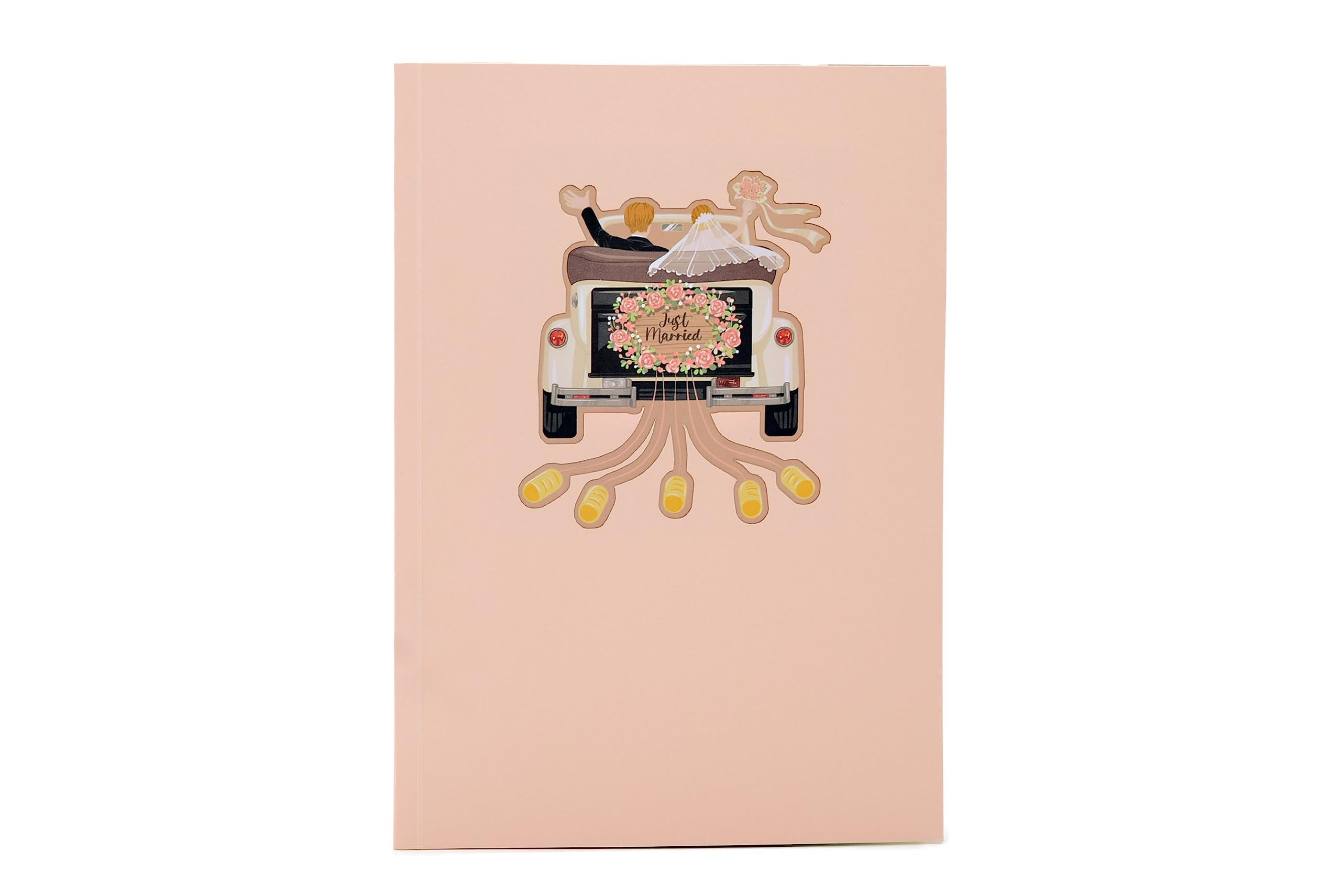 Just Married 3D Pop Up Hochzeitskarte - Vintage Rosa Hochzeitswagen Design